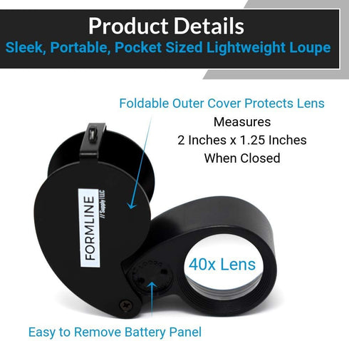 40X LED Illuminated Jewelers Loupe/Trichome Scope by Formline Supply - Magnifier Good for Gardening, Jewelry, Antiques, Coins, Rocks, Stamps, Hobb...