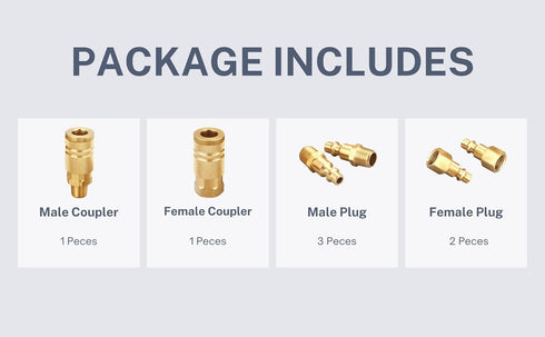 Air Hose Fittings Quick Connect Brass Air Coupler and Plug Kit, Industrial Type D, 1/4-Inch NPT Air Compressor Fittings, 7 Piece...