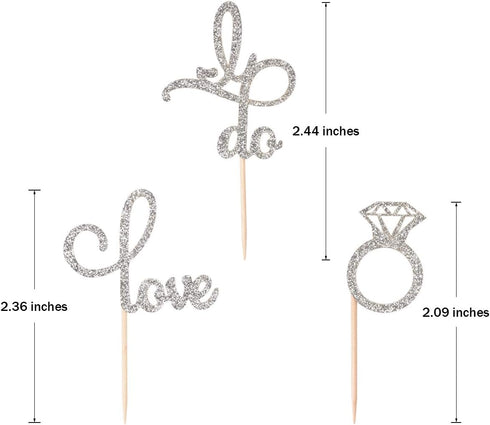 Donoter 48 Pcs Silver Glitter Diamond Ring Cupcake Toppers Love I Do Cake Picks for Wedding Engagement Party Decorations...