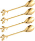 Gold Leaf Coffee Spoon Set of 4, Ice-Cream Tea Stirring Spoons 4.7 Inches Retro Dessert Demitasse Espresso Spoons Cutlery Kitchen Tableware (4 Spo...
