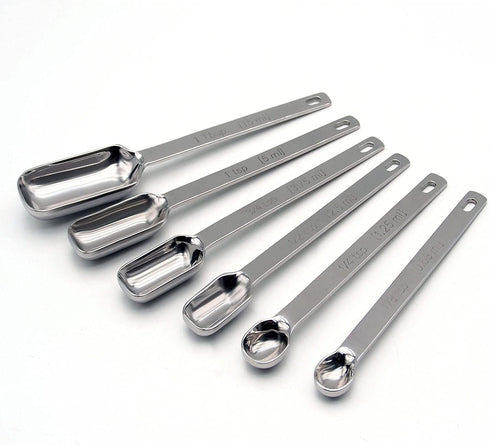 MEKBOK Heavy Duty Stainless Steel Metal Measuring Spoons for Dry or Liquid, Fits in Spice Jar, Set of 6...