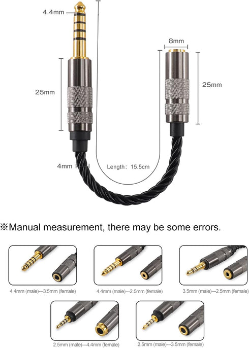 Headphone Adapter 4.4mm Male to 2.5mm Female Adapter for 2.5mm Cable Connected to Balanced 4.4mm Player Device High Stereo Audio Converter OFC Cab...