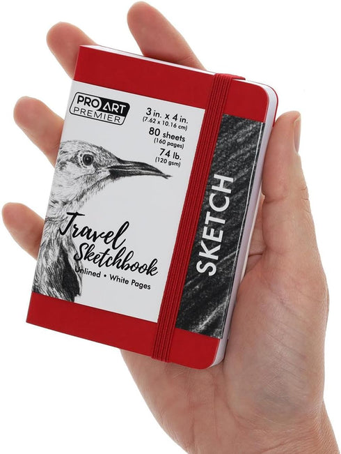 Pro Art Premier Sketch Book Travel 4"x 3" White 74lb Red 80 Sheets, Sketch Book, Sketchbook, Drawing Pad, Sketch Pad, Drawing Paper, Art Book, Dra...
