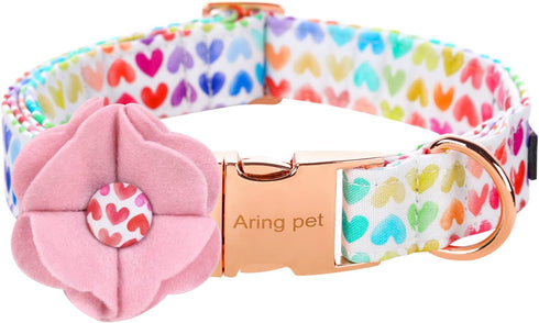ARING PET Valentine's Day Dog Collar-Adorable Dog Collar with Felt Flower, Cotton Colorful Heart Dog Collars Pet Collars with Metal Buckle...