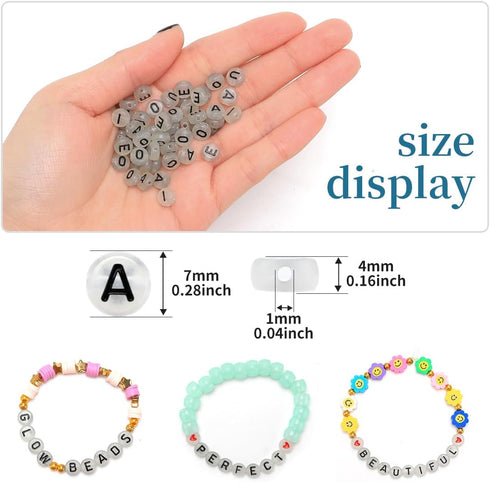 Eppingwin 500 PCS Letter Beads, Glow in The Dark, 4x7 mm Acrylic Beads, Vowel Letter A Beads, Alphabet Beads, Round Letter Beads for Bracelets (Le...