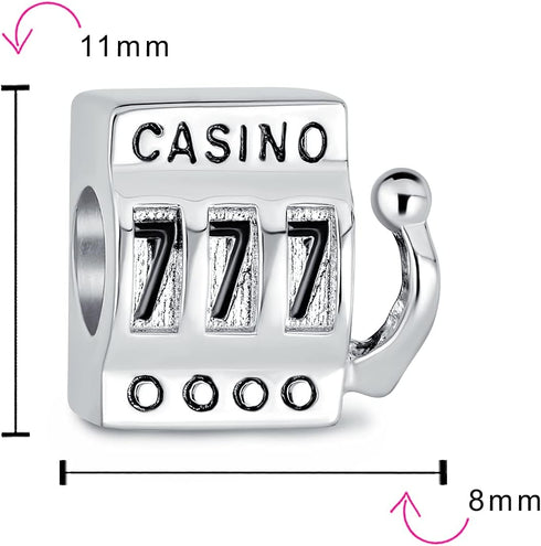 Travel Vacation Good Luck Casino Ace Of Hearts Poker Player Tourism Las Vegas Lucky Cards Slot Machine Dangle Charm Bead .925 Sterling Silver Fits...