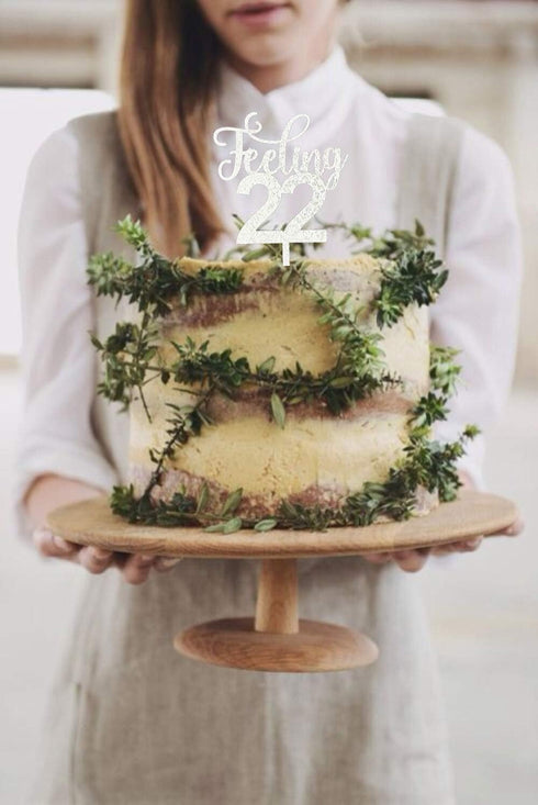 Feeling 22 Silver Glitter Acrylic Cake Topper, 6.1" x 4.5", 22nd Birthday, Reusable Souvenir...