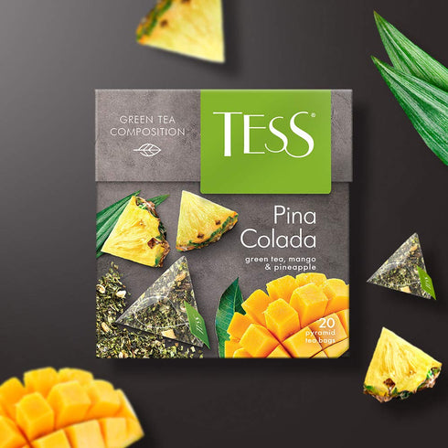Tess Pina Colada Green Tea Composition Mango and Pineapple Leaf Tea in 20 Pyramid Sachets...