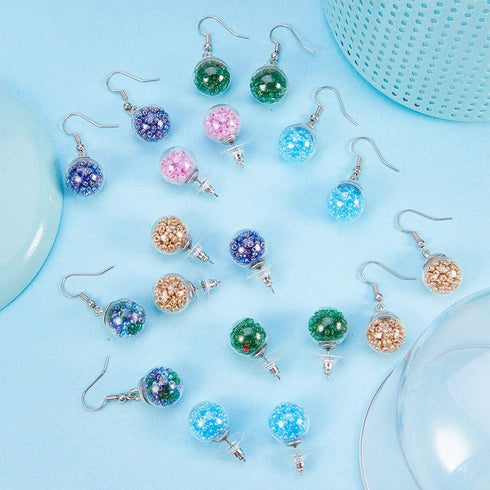 SUNNYCLUE 1 Box DIY 10 Pairs Crystal Bubble Glass Ball Bottle Dangle Stud Earring Making Kits Jewelry Craft Supplies Adults Women, Silver...
