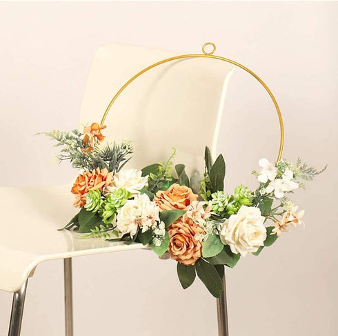 Floral Hoop Wreath Iron Artificial Rose Flower Wreath Artificial Flower Round Frame Garland for Front Door Wedding Party Nursery Decor - Orange...