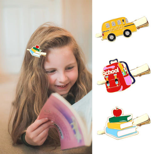 Back to School Hair Clips,Cute Schoolbag Book Hair Clips School Bus Hairpins Back-to-school Gifts Fun Hair Accessories for Teacher Students (Book)...
