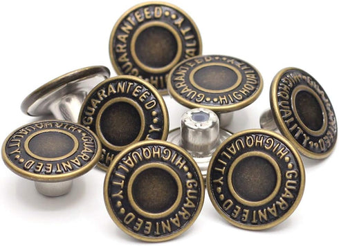 17mm Brass Jean Button Replacement, Enosea No Sew Tack Buttons 12 Set...