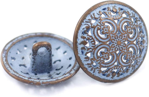 Bezelry 12 Pieces Flowery Engraving Copper Blue Openwork Metal Shank Buttons 18mm (11/16 inch)...