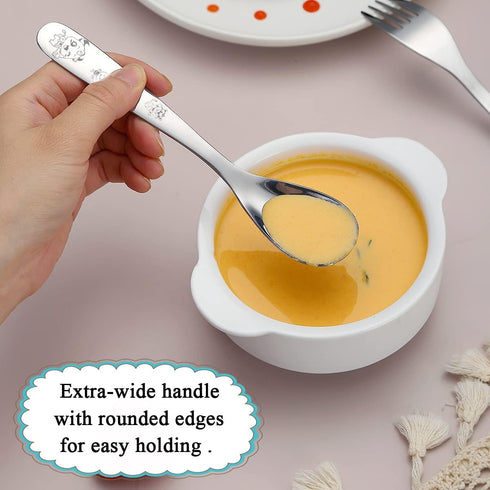 Berglander Toddler Utensils 4 Pieces Stainless Steel Kids Silverware Set, Children Safe Forks and Spoons Flatware, Mirror Polished Smooth Round Ed...