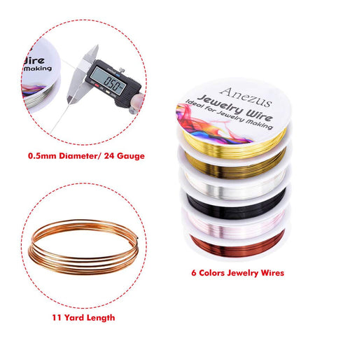 Jewelry Wire, Anezus Jewelry Making Tools Kit with 6 Rolls 24 Gauge Beading Wire and Craft Cutter Pliers for Jewelry Making Repair Supplies and Cr...