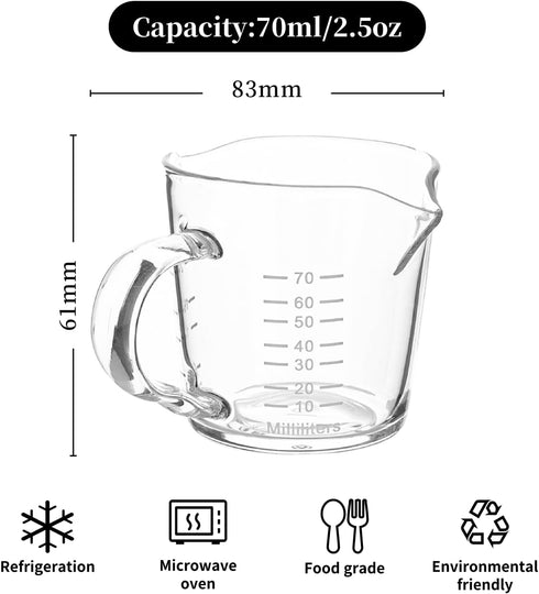 Espresso Shot Glass 70ML/2.3OZ Triple Pitcher Barista Double Spouts With Pouring Handle (1 Pack)...