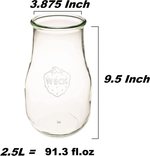 Weck Tulip Jars 2.5 Liter - Glass Jars for Sourdough Starter, Canning, and Storage with Wide Mouth and Glass Lid (1 Jar)...