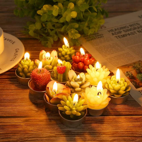 Succulent Cactus Tea Light Candles Cute Plant Shaped Bulk for Birthday Party Wedding Baby Bridal Shower Favor Decor Hostess Gift Sets (12 PCS)...