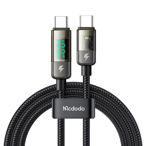 mcdodo USB C to USB C Charger Cable Transparent Data Cable PD 100W Charger Digital Display Auto Power Off Dual Core Protection for iPhone 15/MacBo...