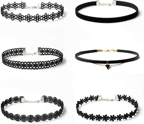6 PCS Necklaces Black Velvet Choker Set Classic Gothic Tattoo Lace Chokers...