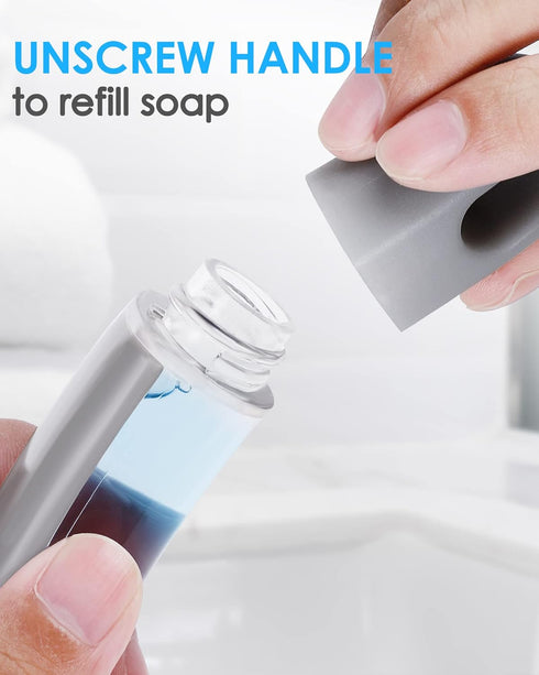Dishwand, Non-Scratch Brush Scrubber with Soap Dispenser for Cleaning Dishes, Pan, Kitchen, Bathroom, and Household, 1 Dishwand and 3 Refills...