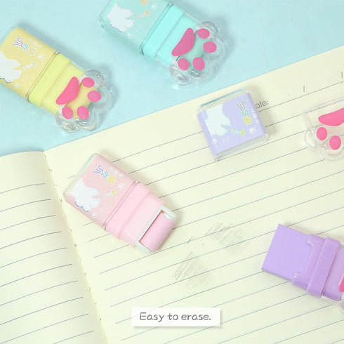 4Pcs Cat Paw Roller Erasers, Erasers for Kids, Colorful Eraser with Roller, Cute Cat Rubber, Kids Eraser with Shaving Roller Case for School Offic...