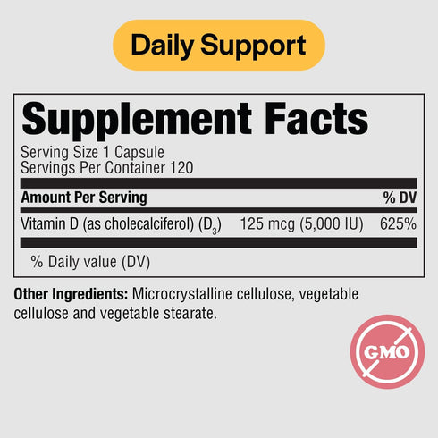 PureFormulas Vitamin D3 5,000 IU 125 mcg - Pure Vitamin D Supplement for Healthy Bone Formation, Teeth, Cardiovascular Health, and Immune Support ...