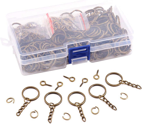 Swpeet 450Pcs 4/5 Inch 20mm Bronze Flat Key Chain Rings Kit, Including 150Pcs Split Keychain Rings with Chain and 150Pcs Jump Ring with 150Pcs Scr...