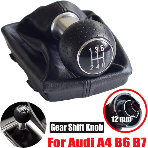 Manual Car 5 Speed Gear Shift Knob with Gaiter Boot Cover for Au-di A4 B6 B7 2000 2001 2002 2003 2004 2005 2006 2007 2008 (5R-Black Line)...