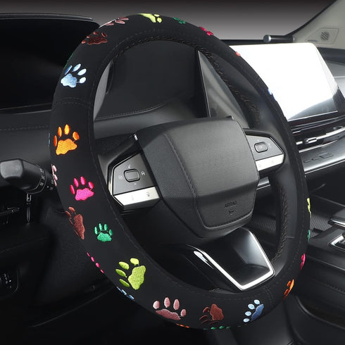 Embroidered Cute Steering Wheel Cover for Women Ladies,Stitched Paws Claws,Sweat Absorb,Universal Size 15.2",Black (FXP-PAW02)...