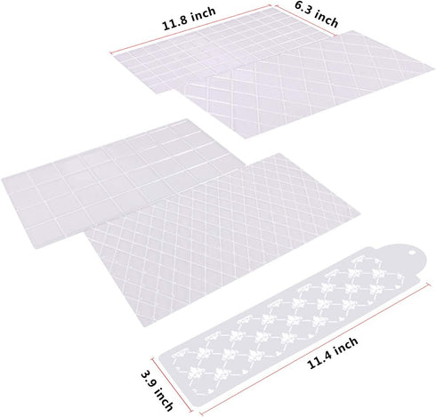 Wedding Cake Stencil Template, Kissbuty 5 Pcs Cake Decorating Embossing Plastic Spray Floral Cake Cookie Fondant Side Baking Mesh Stencil Mat Wedd...