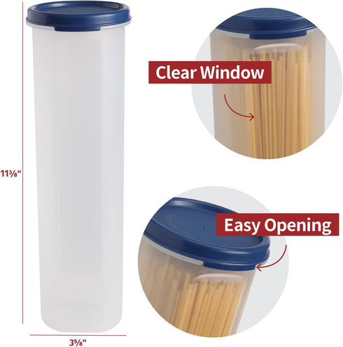 Tall Clear Spaghetti Pasta Container Storage With Lid-2 Pk.Multi-Purpose Kitchen Pantry Organization And Food Storage For Noodles Beans Straws - A...