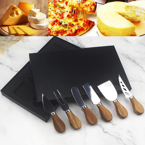6-Piece Cheese Knife Set, Cheese Knives Cheese Knife Set Wooden Handle Stainless Steel Cheese Slicer Fork Spreader for Cheese Butter Pizza Cake Cu...