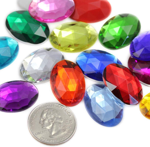 Allstarco 25x18mm Gold Topaz A2 1" Large Flat Back Oval Acrylic Rhinestones Cosplay Gems Plastic Jewels Embelishments DIY Crafts - 20 Pieces...