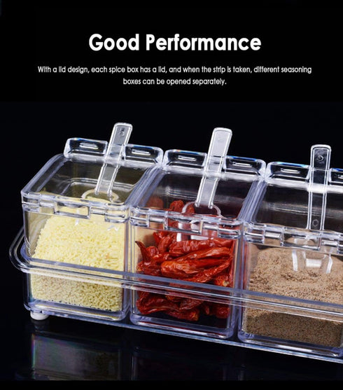 Seasoning Box with Spoon 4 Compartments Multi-Grid Spice Storage Container storage Tool for Kitchen Herb Spice Tools Gadgets...