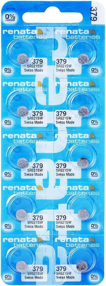 Renata 379 SR521SW Batteries - 1.55V Silver Oxide 379 Watch Battery (10 Count)...