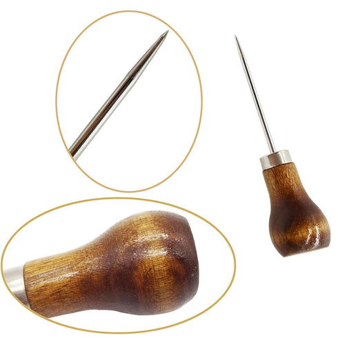 10PCS Wooden Handle Scratch Awl for Leather Punch Hole or DIY Handmade Pin Punching Needles...