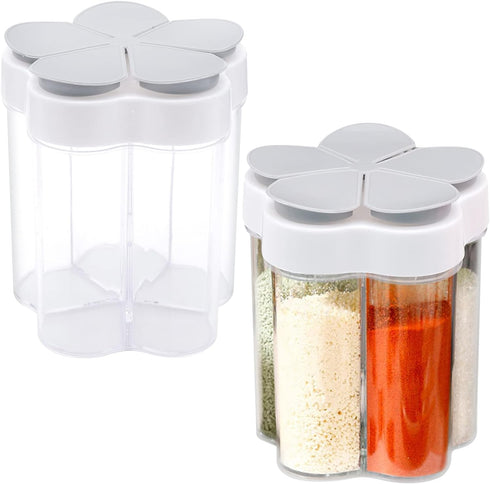 2 PCS Travel Spice Containers, 5 in 1 Camping Seasoning Jars, Clear Plastic Condiment Bottle for Camper, Hiking, BBQ, Picnic...