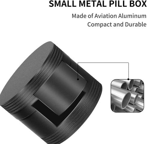 Small Daily Pill Box - Portable Waterproof Metal Pill Case for Pocket or Purse Aluminium Alloy Round Travel Pill Container Medicine Vitamin Organi...
