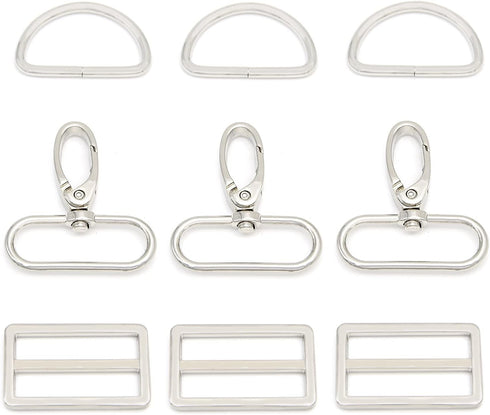 15Pcs Metal Swivel Snaps Hooks with D Rings and Tri-Glides Slide Buckles for Key Lanyard Purse Bag Straps Dog Collars DIY Sewing Hardware Craft (1...