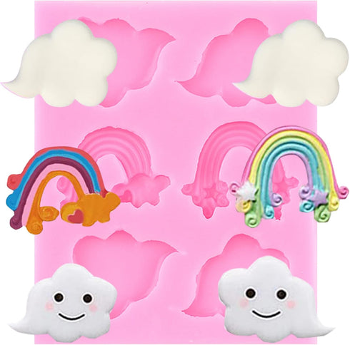 Rainbow Silicone Fondant Molds Cloud Chocolate Baking Molds For Cake Decorating Cupcake Topper Candy Chocolate Gum Paste Polymer Clay...