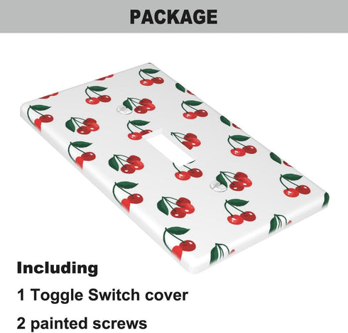 Cherry Single Toggle Light Switch Cover Cute Fruits Pattern Red Cherries with Green Leaf Wall Plate Standard 1 Gang Toggle Plug Cover 4.5"x 2.76" ...