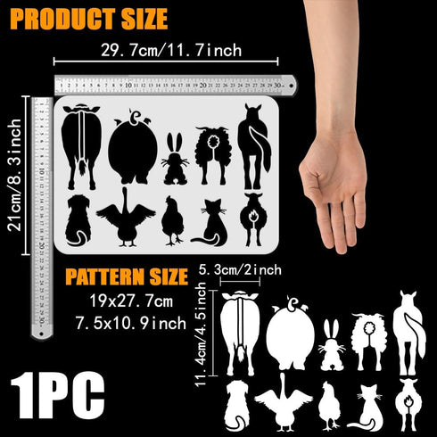 FINGERINSPIRE Farm Animal Painting Stencil 8.3x11.7inch Reusable Animals Back View Pattern Drawing Template Cows Sheep Horse Rabbit Cat Dog Goat S...