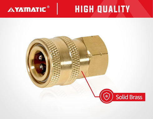 YAMATIC Pressure Washer Adapter, 1/4 Inch Quick Connect Fittings, Solid Brass, 1/4'' Quick Connect Socket to 1/4'' Female NPT, Power Washer Couple...