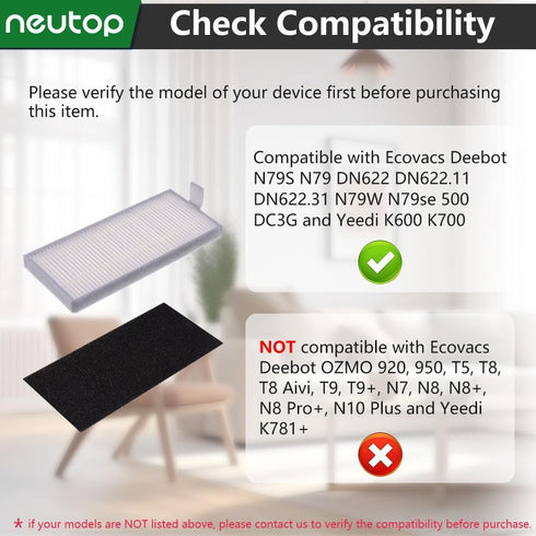 Neutop Replacement Filters Compatible with Ecovacs Deebot N79S N79 DN622 DN622.11 DN622.31 N79W N79se Deebot 500 DC3G and Yeedi K600 K700, Robot V...
