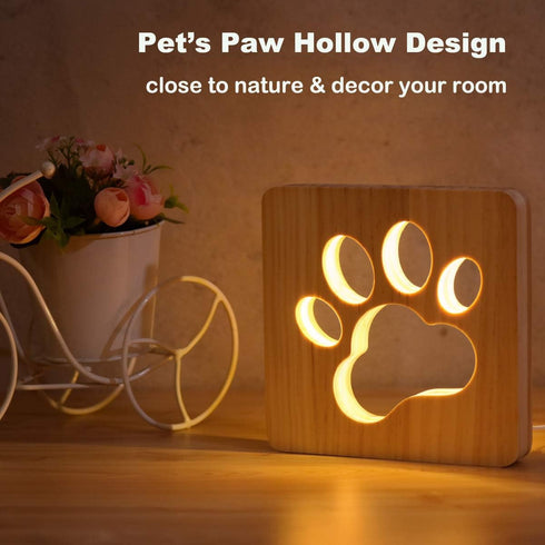 Dog Paw Wood Night Light, Puppy Art Decor Lettered Slat Box Sign, Cartoon Hollow Design for Dog Lover Bedroom, Children Kids...
