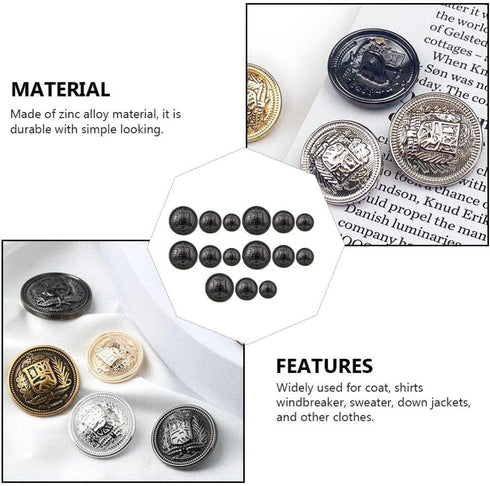 Wakauto 30Pcs Antique Metal Buttons with Round Vintage Sewing Buttons Coats Buttons Jacket Buttons Metal Blazer Button Set for DIY Craft (Black)...