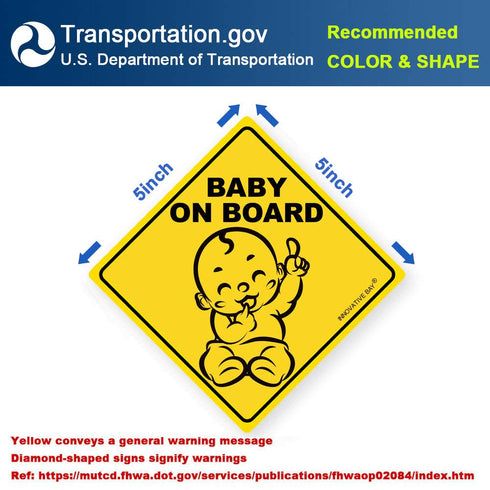 2023 Design- Baby on Board Sticker Sign (3 Pack), Baby Board, Baby car Sticker, Baby car Decal, US Department of Transportation Recommend Color & ...