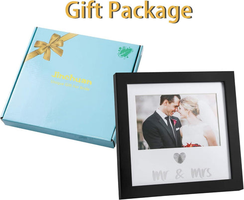 Jinchuan Heart Thumbprint Keepsake Frame and Ink Kit,Wedding Picture Frame Wedding Registry Idea Shower Gift For Bride Newlywed (Black Frame, Silv...