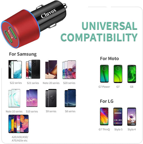 Rapid USB C Car Charger, Compatible for Samsung Galaxy S23/S22/S21/Note 20/Ultra/10/Plus/9/8/S20/S10+/S10e/S9/S8/A50/A70, Quick Charge 3.0 Dual US...